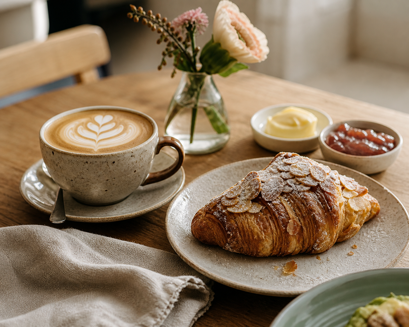 Coffee and pastry detail at Oak and Bean